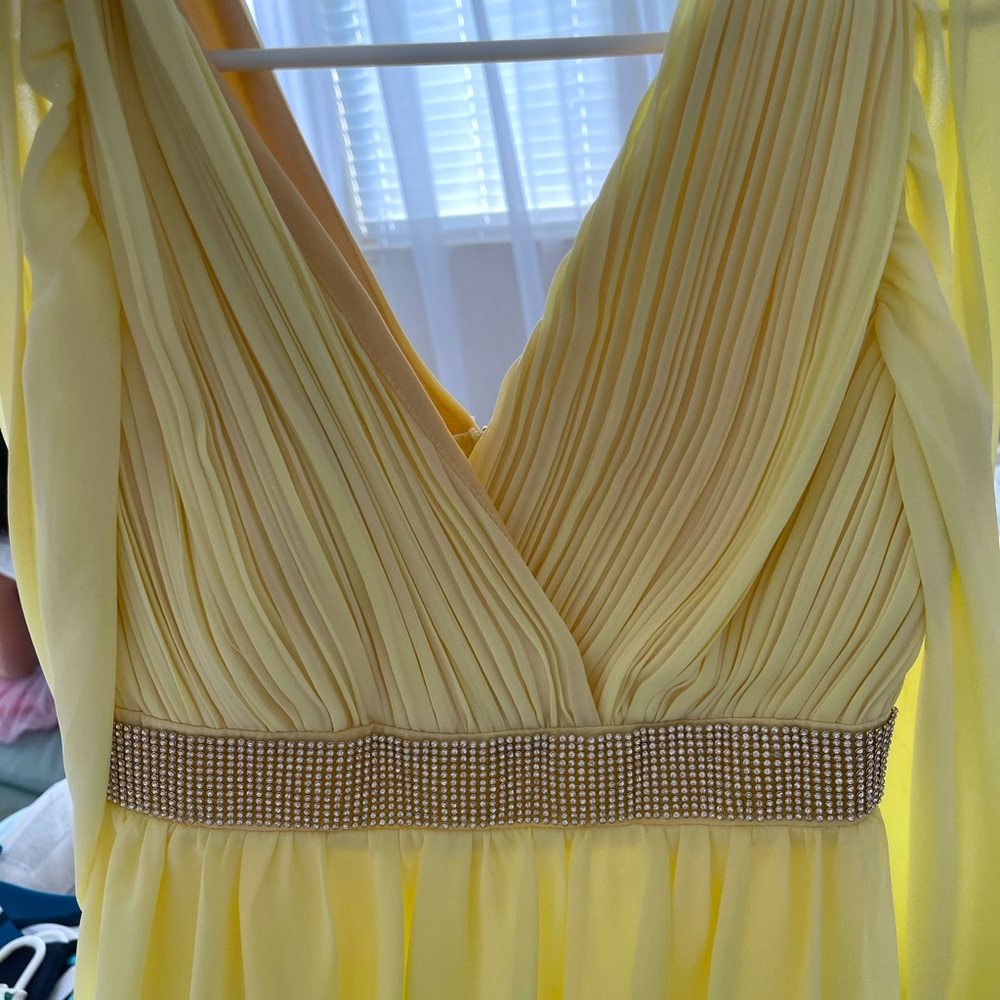 Long maxi dress yellow with diamond detail